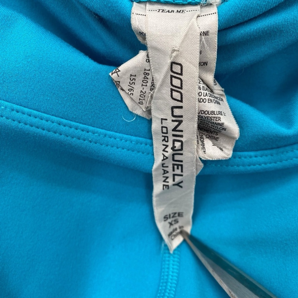 Lorna Jane High Waisted Cropped Ankle Blue Leggings Mesh Panel - Picture 6 of 7